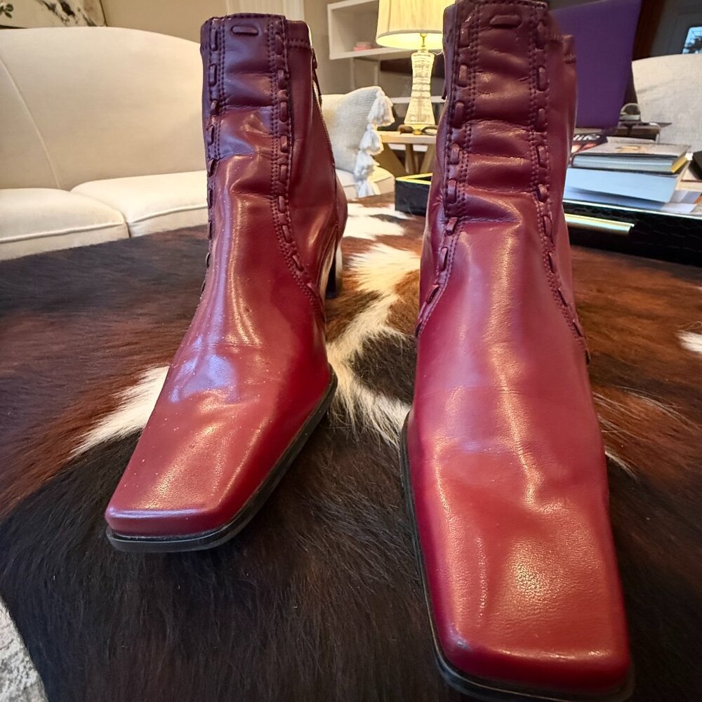 FRANCO SARTO BURGUNDY LEATHER BOOTIES - SZ 11 - Picture 2 of 8